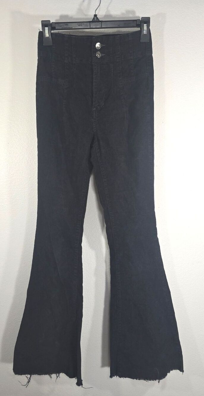 We the Free People Corduroy Wide Flare Pants Womens Size 26 Black Hi Rise BF